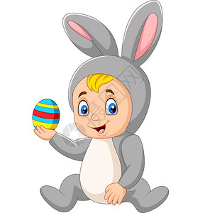 卡通可爱身着复活兔子服装的婴儿图片