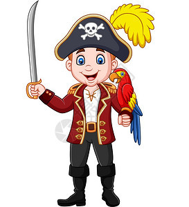 卡通金刚鹦鹉和拿着刀的海盗船长图片