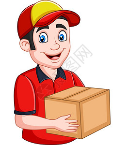 持有纸板盒的卡通信使图片素材