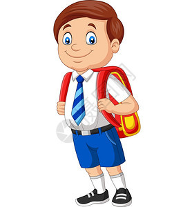 卡通学校服和背包男孩图片