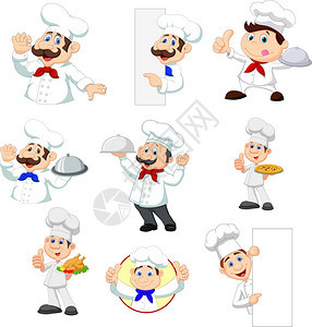 白色背景的一套卡通主厨图片