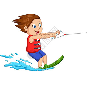 玩滑水的卡通男孩图片