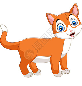 坐着舔爪子的猫白色背景上孤立的笑猫卡通设计图片