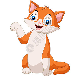 坐着舔爪子的猫白色背景的卡通笑猫设计图片