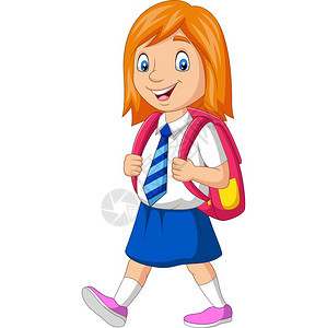 身着制服带背包的快乐女学生卡通图片