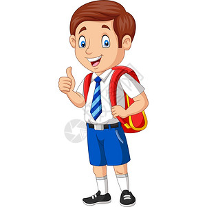 领带学生穿着制服的快乐卡通学校男孩举起拇指插画