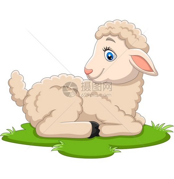坐在草地上的卡通喜羊羔图片