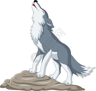 在岩石上咆哮的卡通野狼背景图片