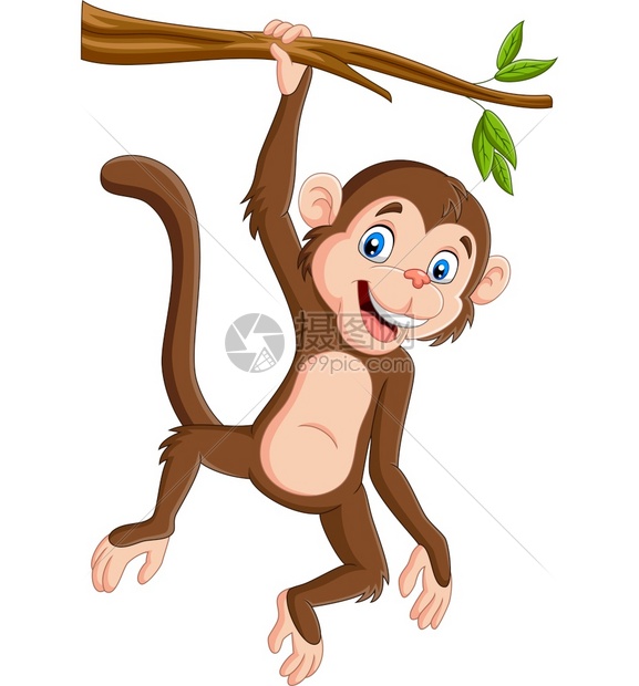 挂在树枝上的卡通猴子图片