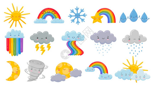 可爱卡通天气太阳云彩和有趣的雪花元素背景图片