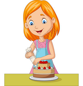 装饰蛋糕的卡通女孩图片