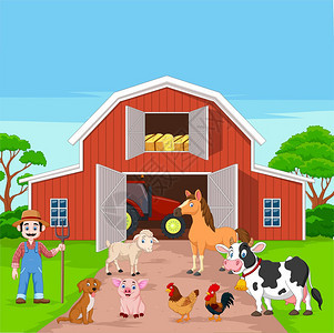 卡通农民和农场动物图片