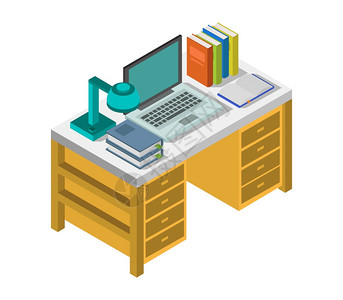 电脑 杯子工作台插画