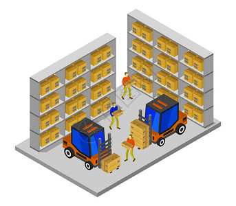 配送物流等度仓库插画