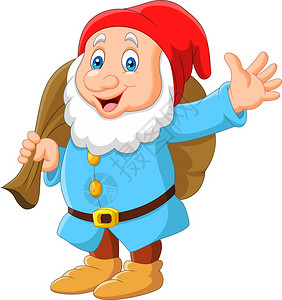 带着麻袋的快乐卡通小矮人图片素材
