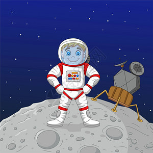 站在月球上的卡通男孩宇航员图片