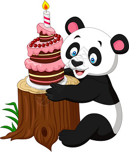 动物福利木材过生日的熊猫插画