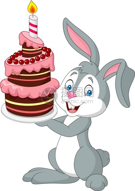 持有生日蛋糕的卡通兔子图片