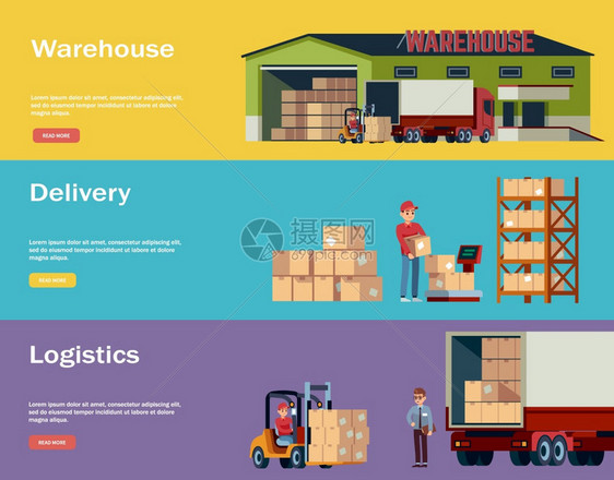 后勤仓库横向旗后勤运输和叉车设备由卡搬运送装箱的集孤立病媒平面卡通人物后勤仓库横向旗后勤运输和叉车卡搬运送装箱的集孤立病媒平面卡图片