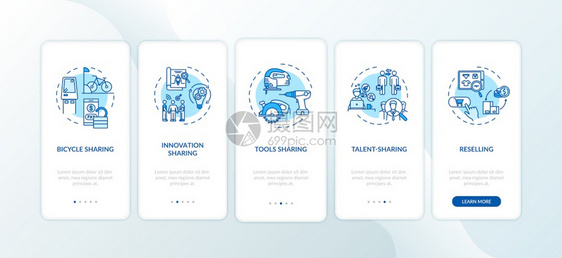 现代p2租赁服务通过五步图形指示ui矢量模板配有rgb颜色插图端对图片