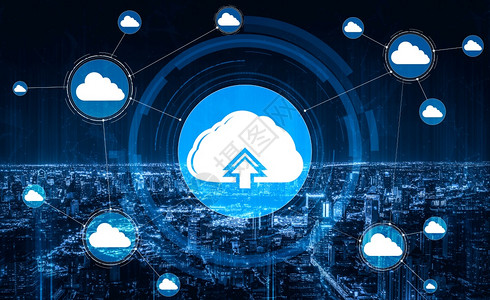 计算机与互联网服务器连接用于3d未来图形界面显示的云数据传输图片