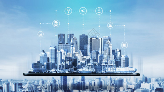 现代创意通信和互联网络连接在智能城市5g无线数字连接的概念和事物未来的互联网图片