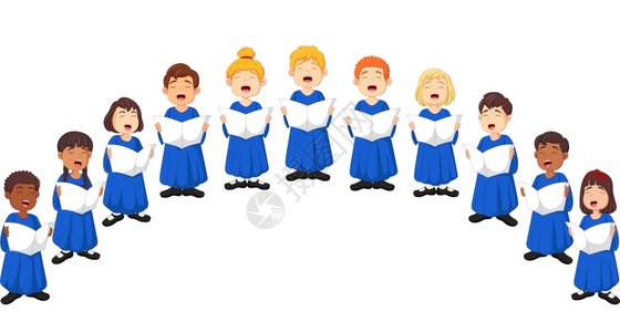 歌手】唱诗班女孩和男唱一首歌插画