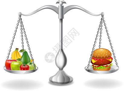 规模上水果和汉堡平衡卡通水果和汉堡图片