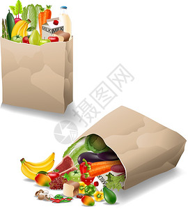 装在纸袋里的新鲜蔬菜和水果图片