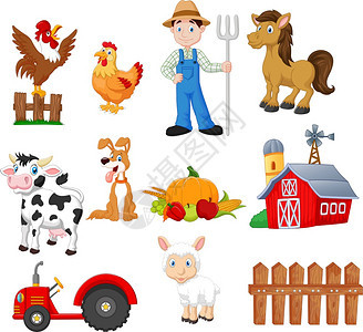农民拖拉机谷仓动物水果和蔬菜图片