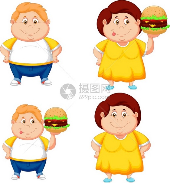 带大汉堡包的胖男女孩卡通图片