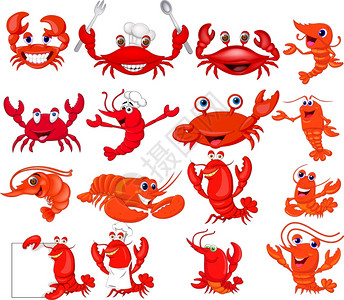 龙虾 卡通卡通虾和螃蟹套插画