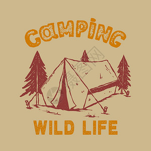 露营说明林区旅游帐篷海报卡片横幅传单T衬衫的设计要素矢量说明图片