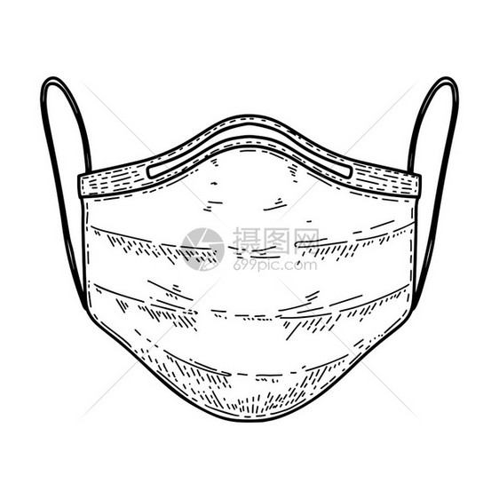 在雕刻风格中用医学呼吸器遮罩插图wuhancora主题海报卡片横幅符号的设计元素矢量图示图片
