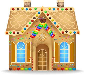 中外小朋友白背景孤立的姜饼屋插画