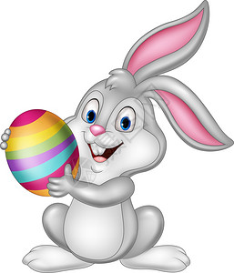 大灰狼小兔子带复活节鸡蛋的可爱小兔子插画