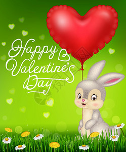情人节的卡通兔子拿着红心气球图片