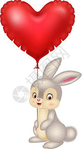 拿着红心气球的卡通兔子图片