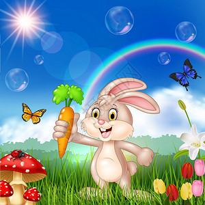 拿着胡萝卜的卡通可爱兔子图片
