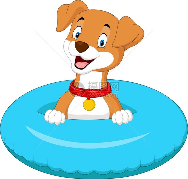 带游泳圈的卡通狗图片