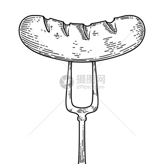 叉子上烤香肠插图刻矢量菜单设计元素酒吧食品法院快餐厅图片