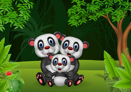 丛林中快乐的熊猫家庭图片