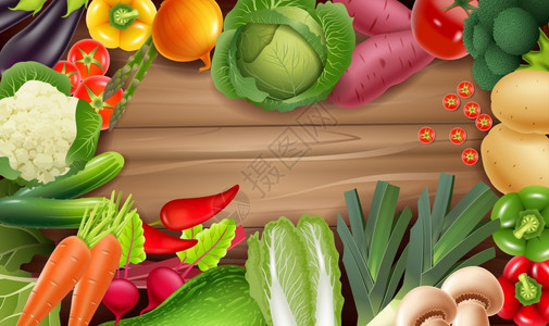生锈木材上健康的新鲜蔬菜图片