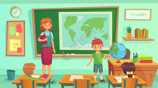 国外教室里的小男孩插画_国外教室里的小男孩卡通_国外教室里的小男孩