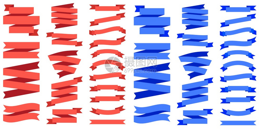 用于装饰或商店销售的红和蓝丝带图片