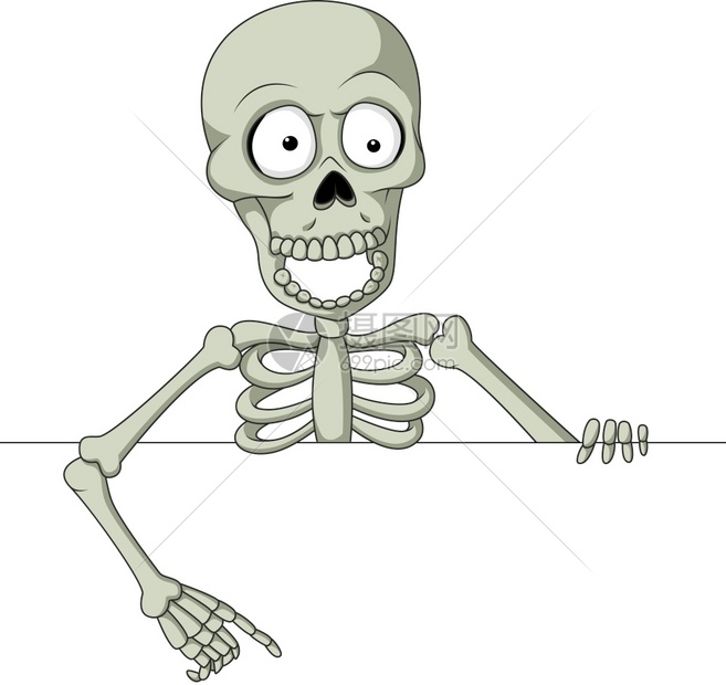 持有空白标志的卡通骨架