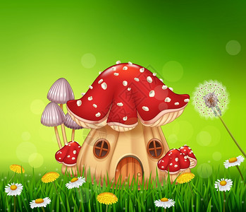 快乐的蜗牛与美丽蘑菇屋图片
