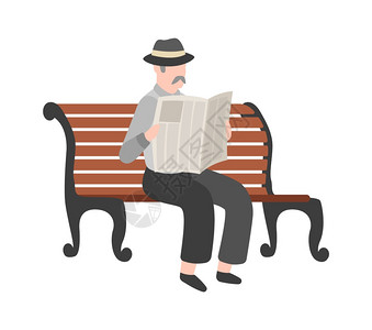 在户外阅读报纸的老人图片