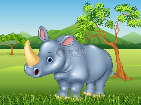 丛林中的卡通犀牛图片