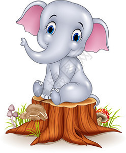坐在树桩上大象图片